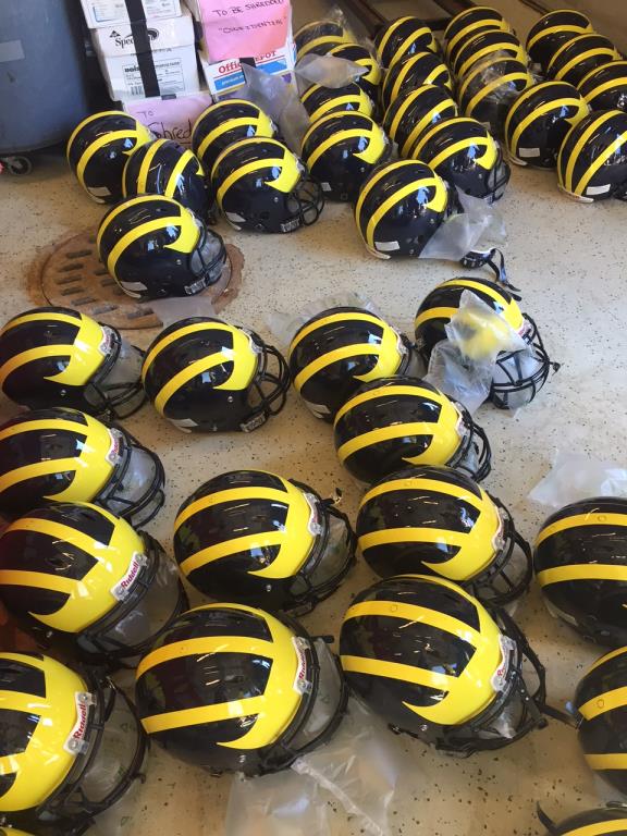 a sea of football helmets